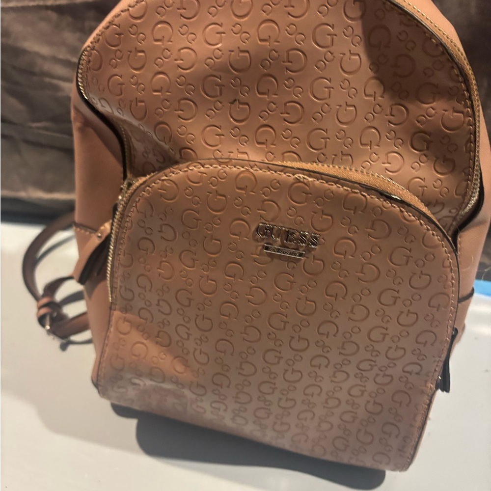 Guess Embossed Logo Tan Backpack